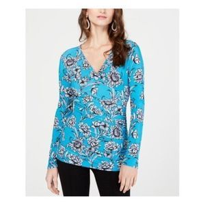 Inc. International Concepts Teal Floral Long-sleeved Tunic